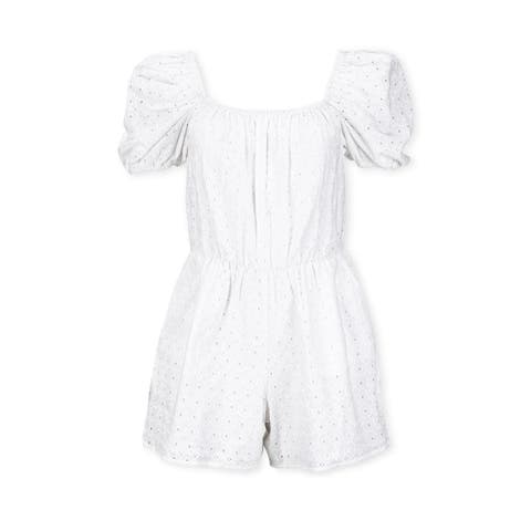 Women's Organic Puff Sleeve Eyelet Romper
