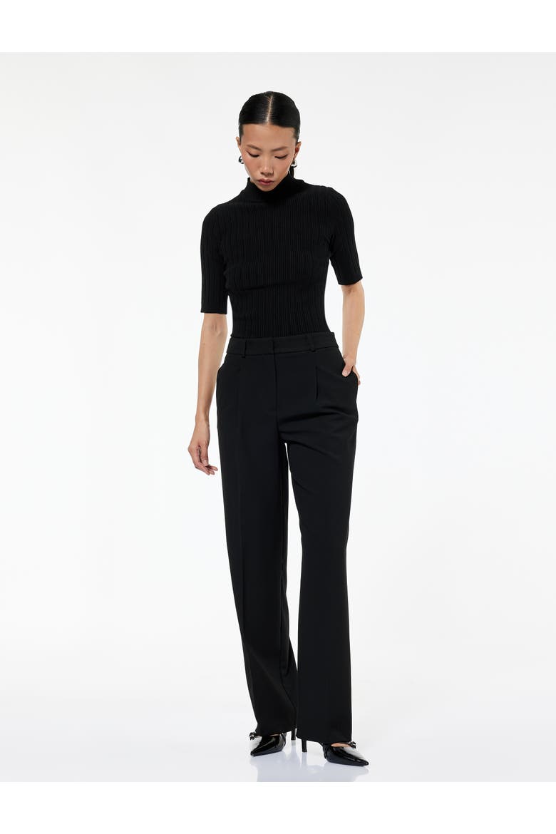 Mid Rise Pleated Tailored Trousers with Pocket, Alternate, color, BLACK
