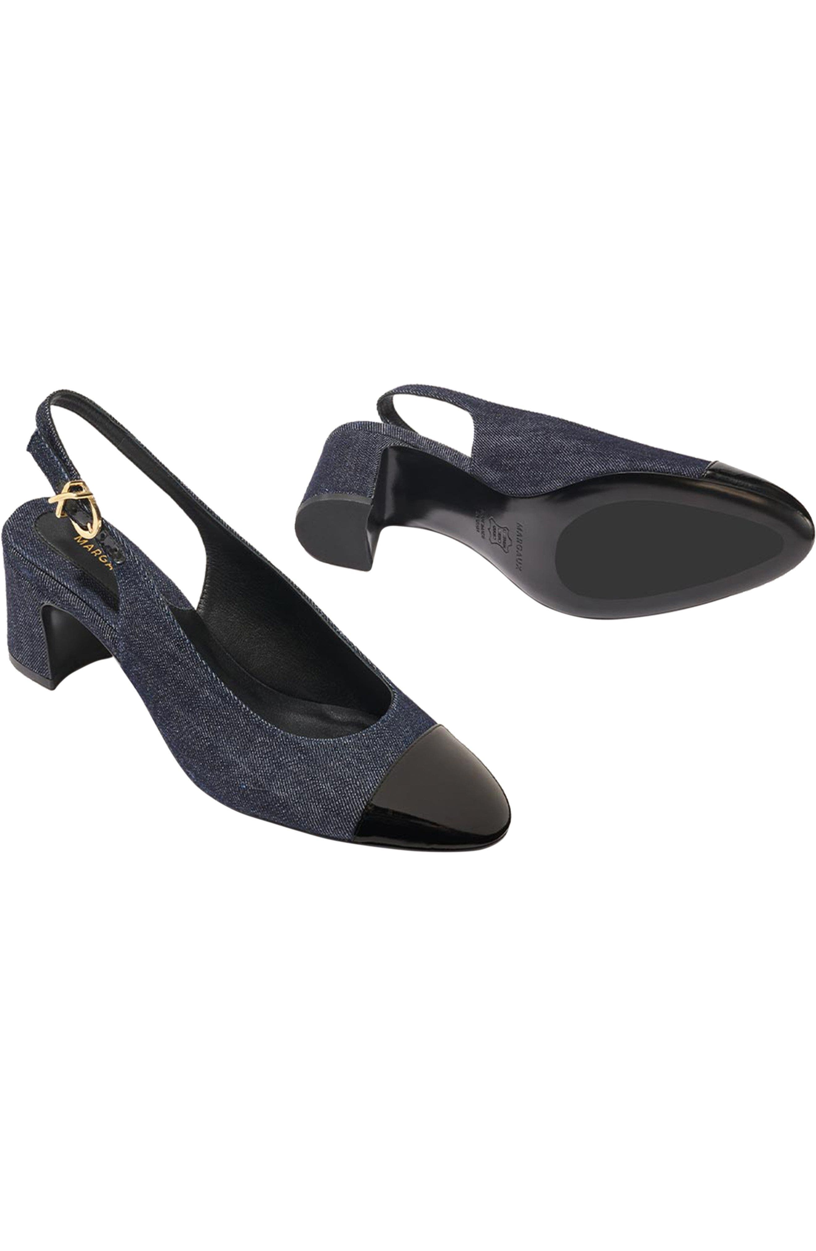 The Cap-Toe Cluny Slingback Pumps, Alternate, color, Indigo Denim and Patent