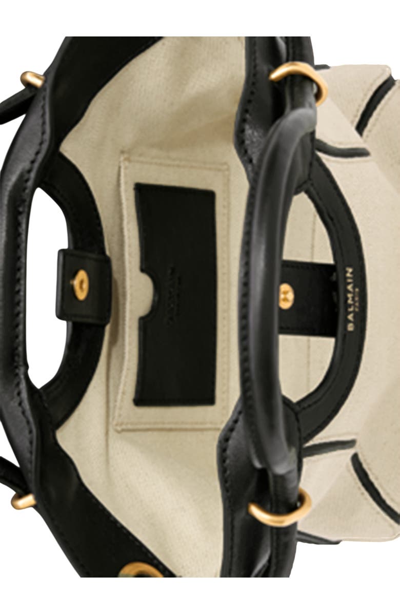 Balmain Small Tote in smooth leather and canvas, Alternate, color, Beige