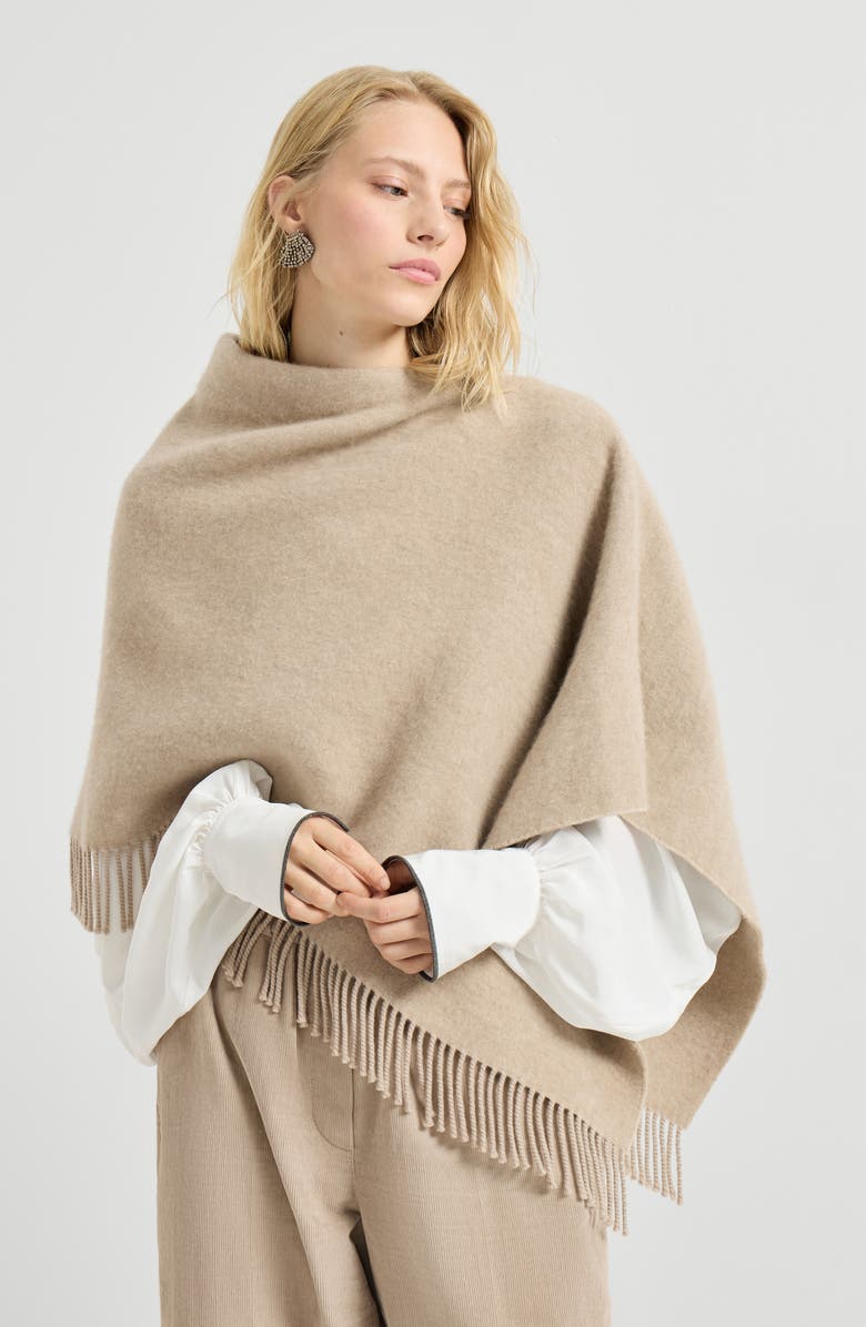 Brunello Cucinelli Double cloth poncho, Alternate, color, Biscuit