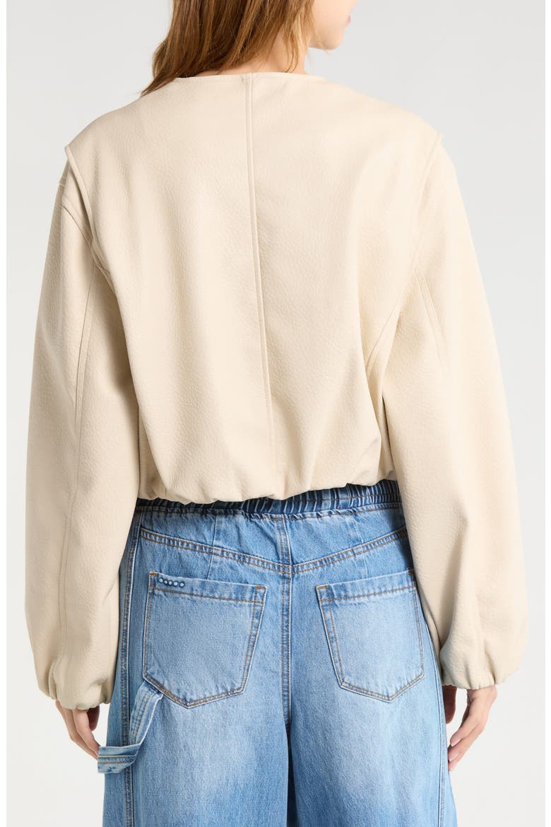 Faux Leather Coated Collarless Bomber Jacket, Alternate, color, PICTURE PERFECT-STONE