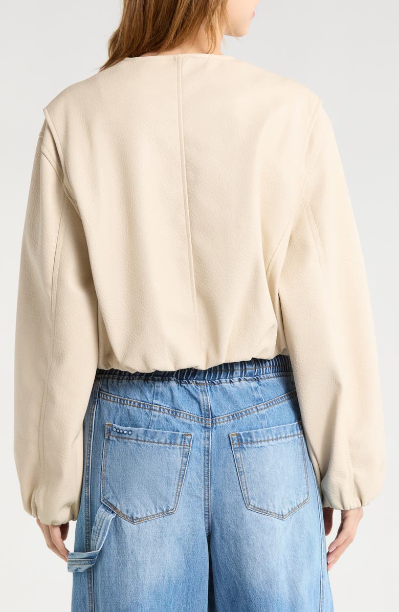 BLANKNYC Faux Leather Coated Collarless Bomber Jacket, Alternate, color, Picture Perfect-Stone