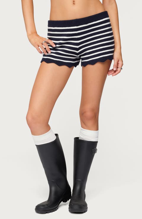 Soren Stripe Scalloped Hem Knit Shorts