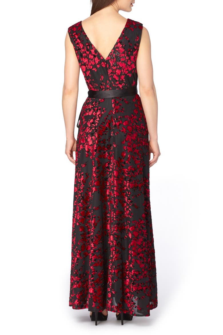 Burnout Velvet Gown, Alternate, color, BLACK/ GARNET