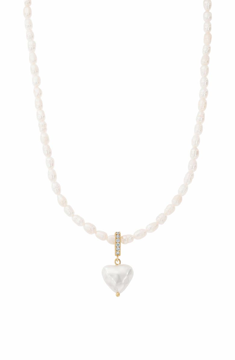 Bearfruit Jewelry Hope Cultured Pearl Necklace with Heart Shaped Charm Pendant, Main, color, 