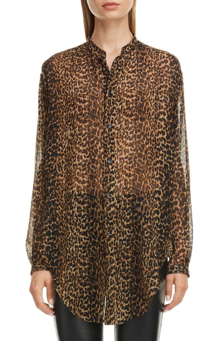 Saint Laurent Leopard Print Wool Tunic, Main, color, 