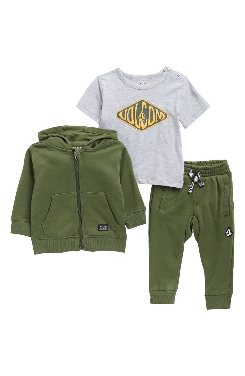 Volcom Graphic T-Shirt, Zip Hoodie & Joggers Set, Main, color, Hunter Green