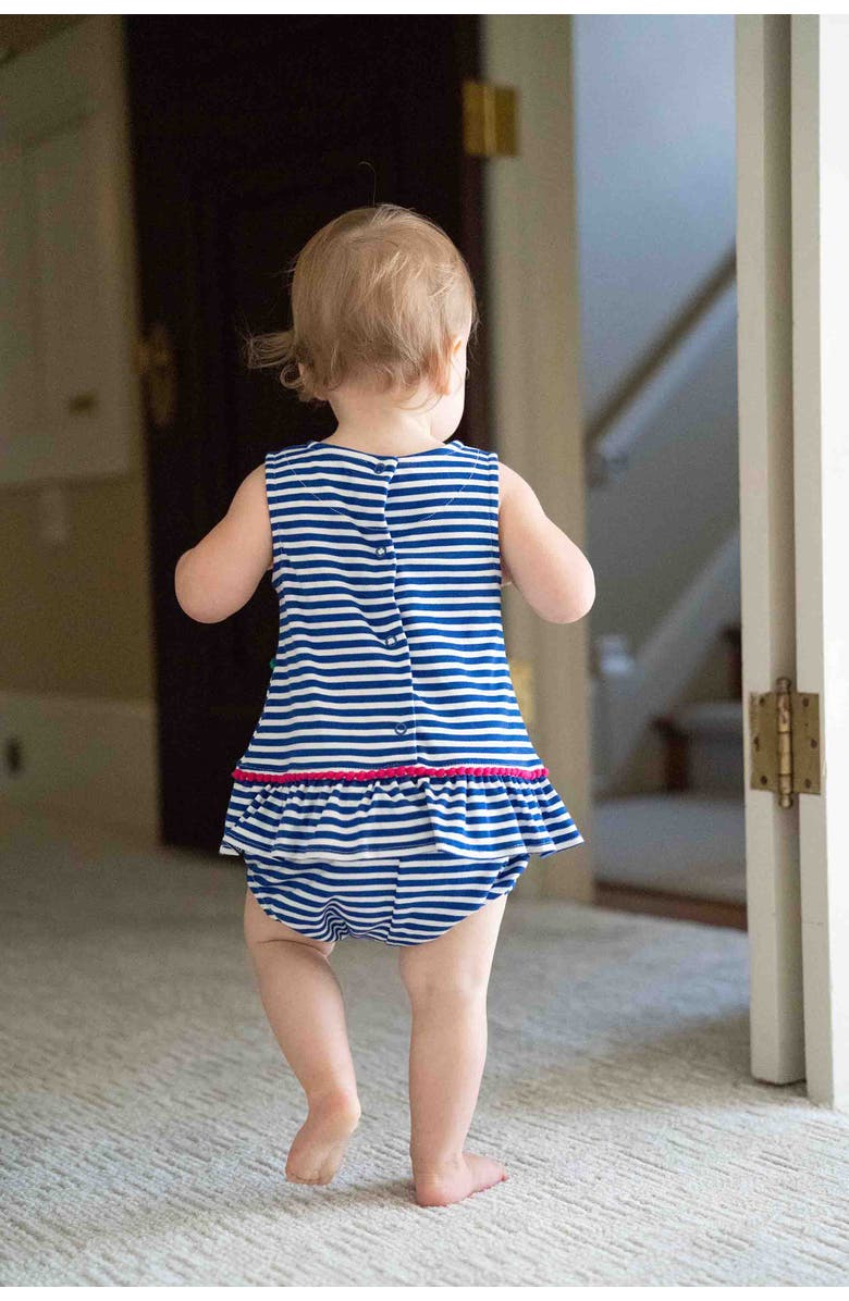 Florence Eiseman Stripe Knit Romper With Pom Poms & Flowers, Alternate, color, Royal/White