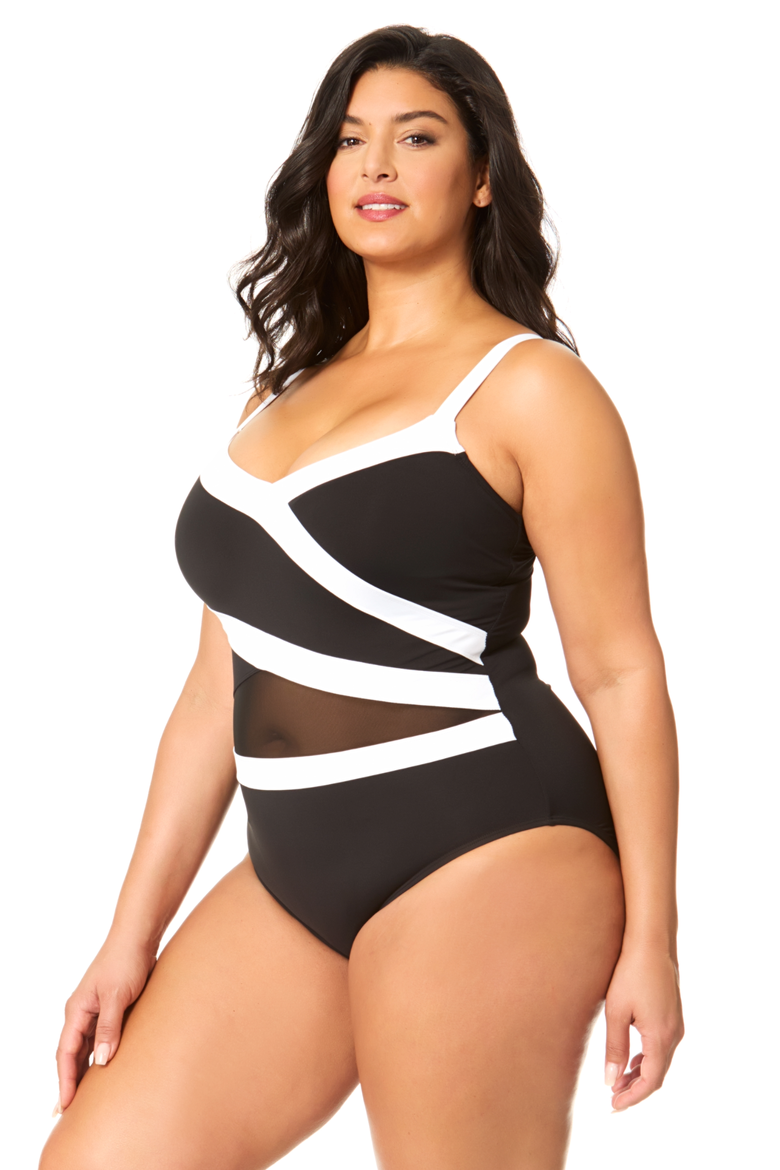 Women's Plus Gabor Mesh Mesh Insert One Piece Swimsuit, Alternate, color, Gabor Mesh