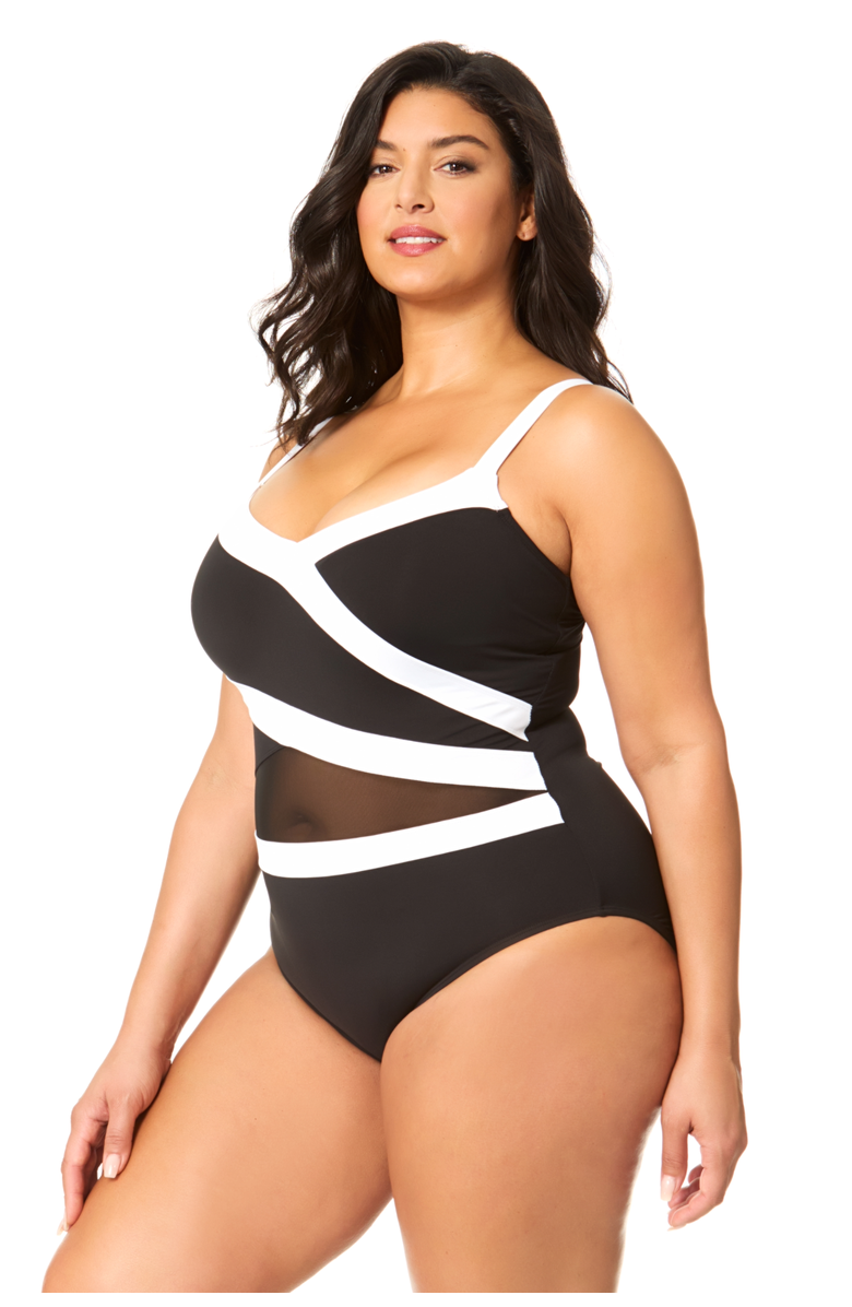 Anne Cole Plus Women's Plus Gabor Mesh Mesh Insert One Piece Swimsuit, Alternate, color, Gabor Mesh