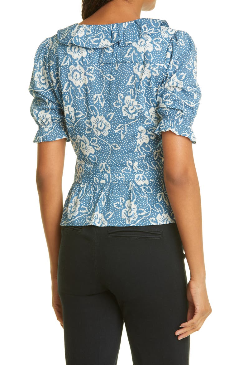 Cayenne Floral Ruffle Peplum Top, Alternate, color, NAVYMLTI