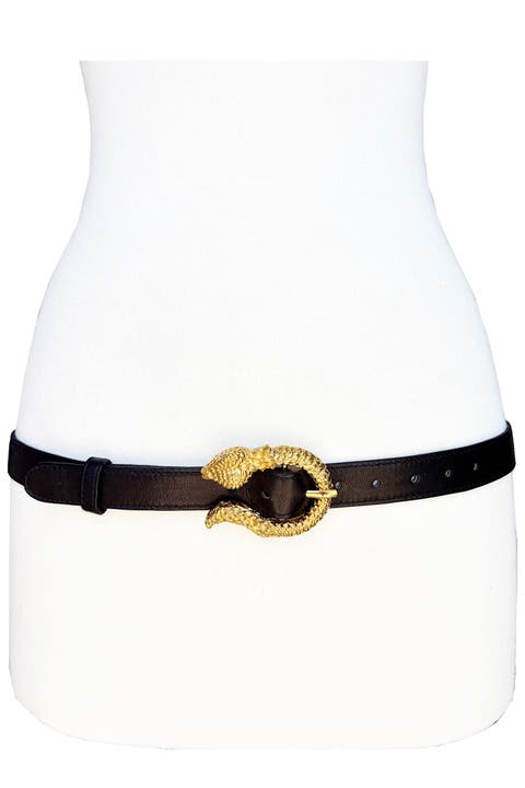 Round Mini Snake Buckle Leather Belt