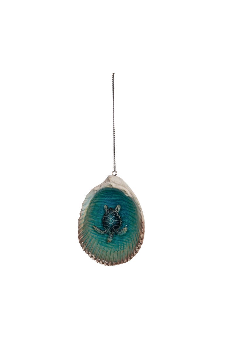 Blue Sea Turtle In Seashell Tree Ornament, Main, color, Blue