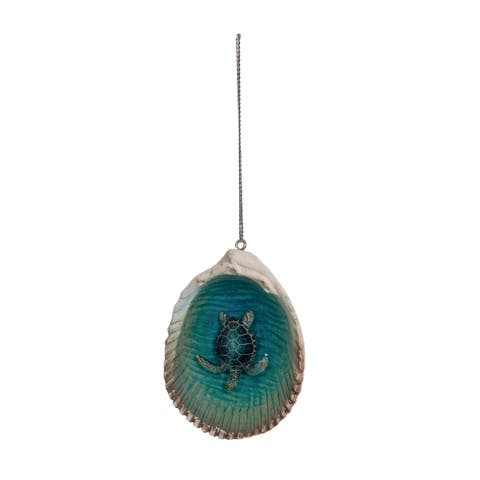 Blue Sea Turtle In Seashell Tree Ornament