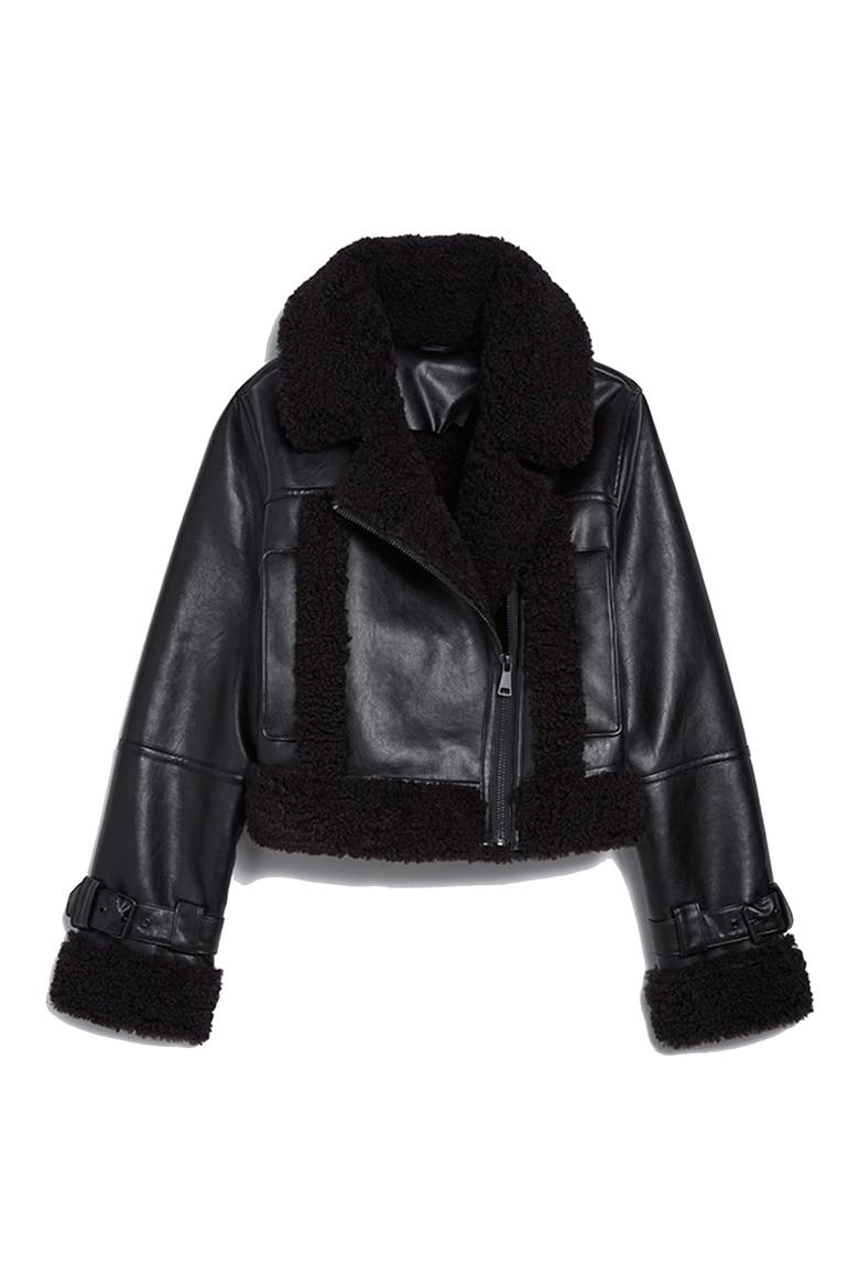 Jay Faux Leather & Faux Shearling Moto Jacket, Alternate, color, NOIR