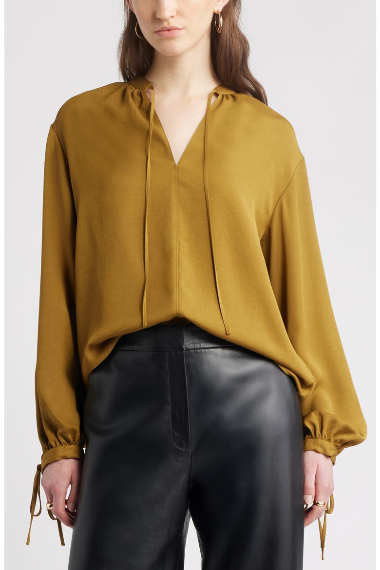 Long Sleeve Tie Neck Shirt, Main, color, OLIVE ESTATE