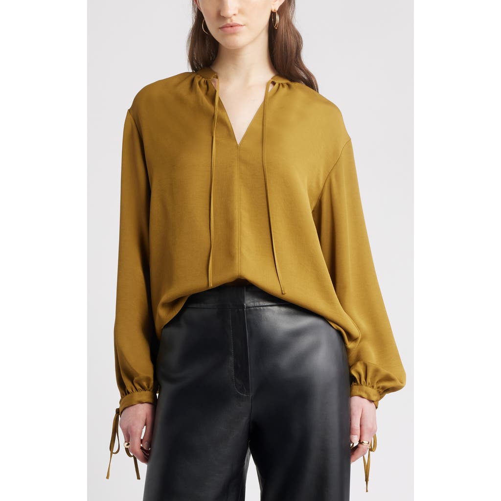Nordstrom Long Sleeve Tie Neck Shirt In Yellow