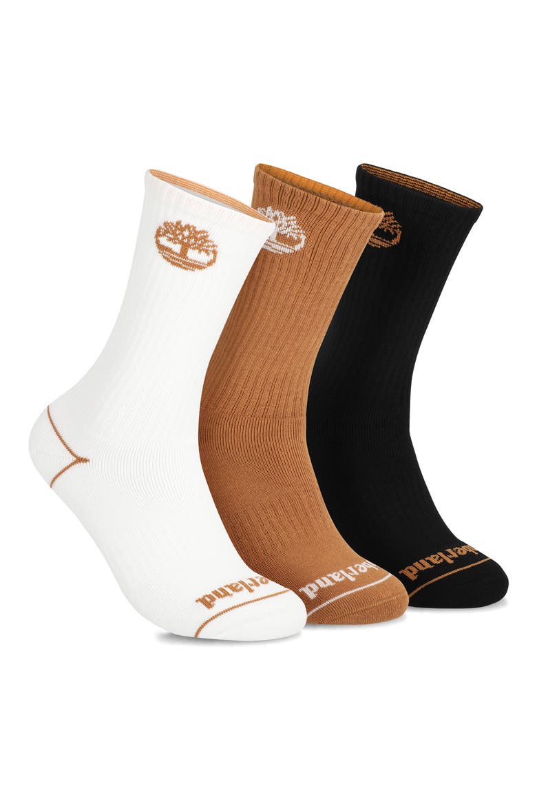 3-Pack Contrast Logo Crew Socks, Main, color, WHEAT