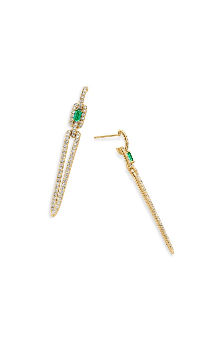 David Yurman Stax Elongated Drop Earrings in 18K Yellow Gold with Pavé Diamonds and Emerald, Alternate, color,