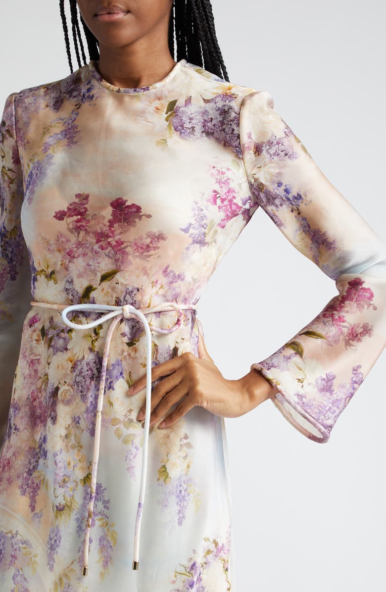 Zimmermann Luminosity Floral Print Long Sleeve Silk Satin Dress, Alternate, color, 
