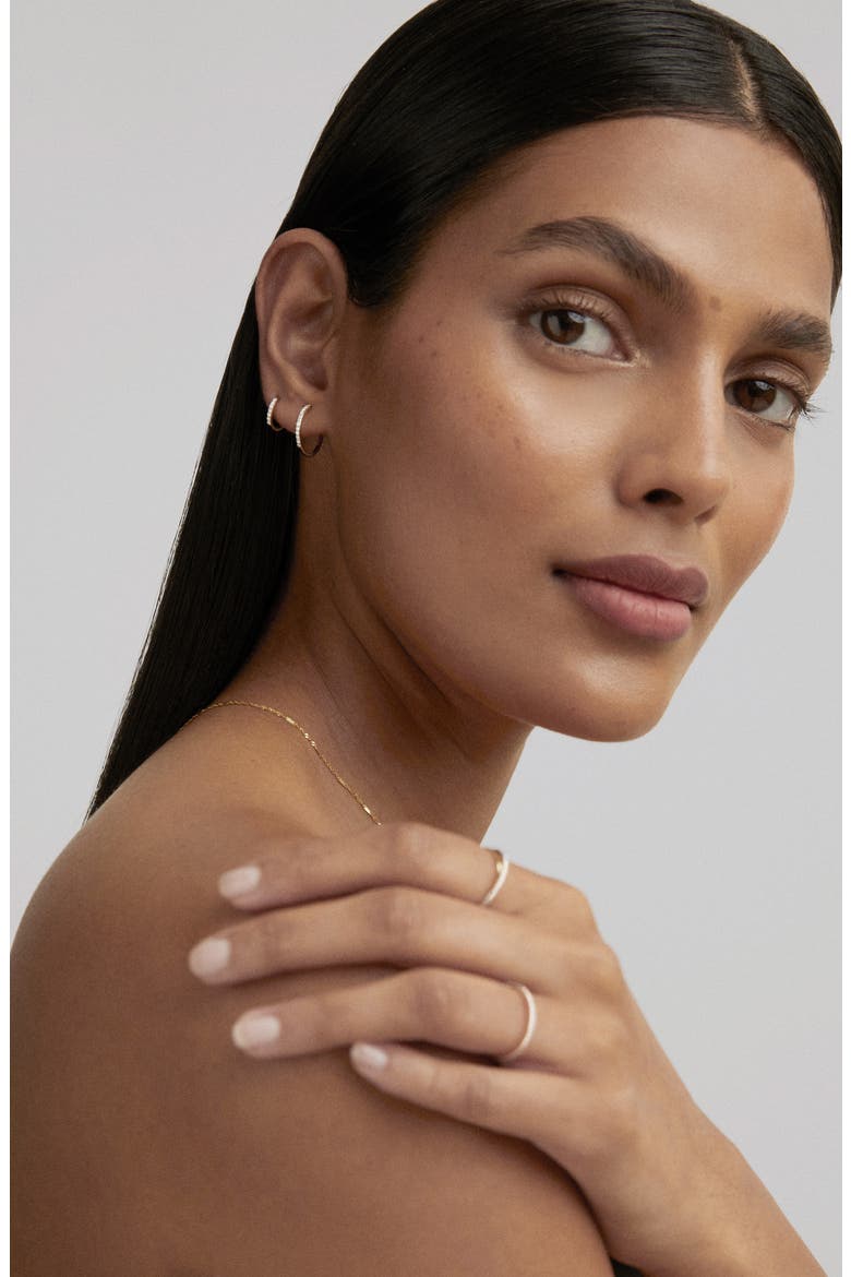 Lab Created Diamond Pavé Huggie Hoop Earrings, Alternate, color, 14K SOLID GOLD