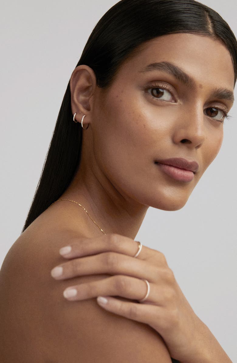 Monica Vinader Lab Created Diamond Pav‚ Huggie Hoop Earrings, Alternate, color, 14K Solid Gold