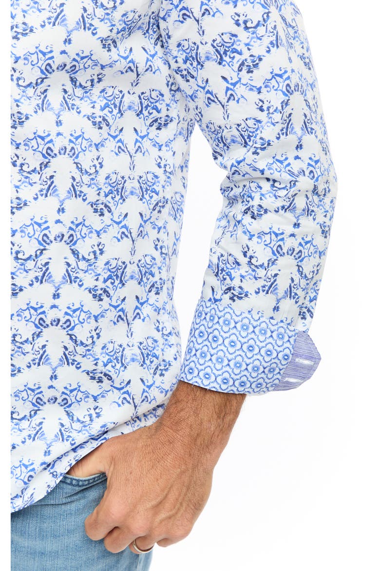 Faded Floral Button-Up Shirt, Alternate, color, BLUE