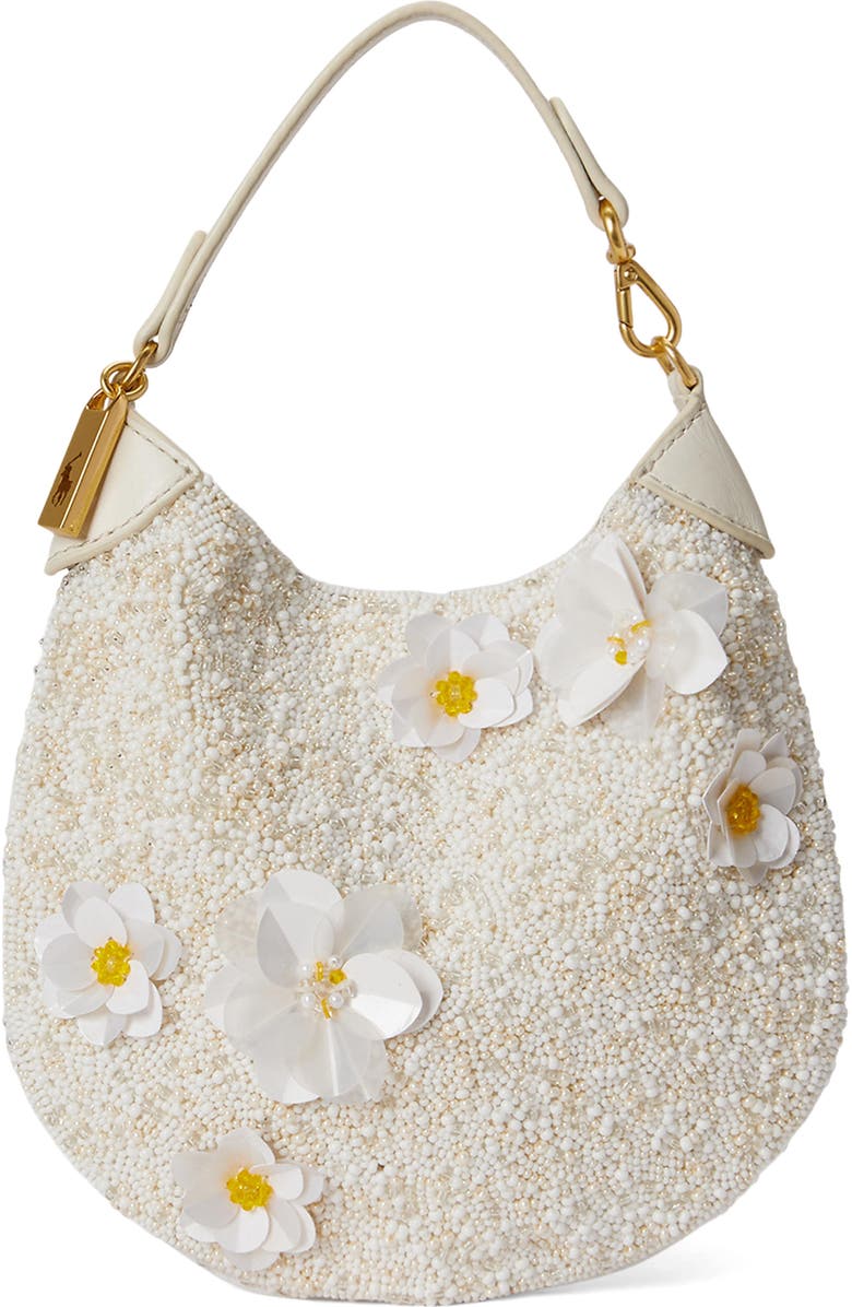 Polo Ralph Lauren Polo ID Floral Beaded Shoulder Bag, Main, color, Frosting