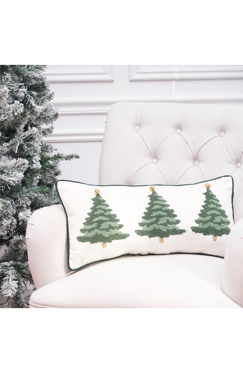 C&F Home Flocked Evergreen Trees Embellished Christmas Accent Pillow 12" x 24", Alternate, color,