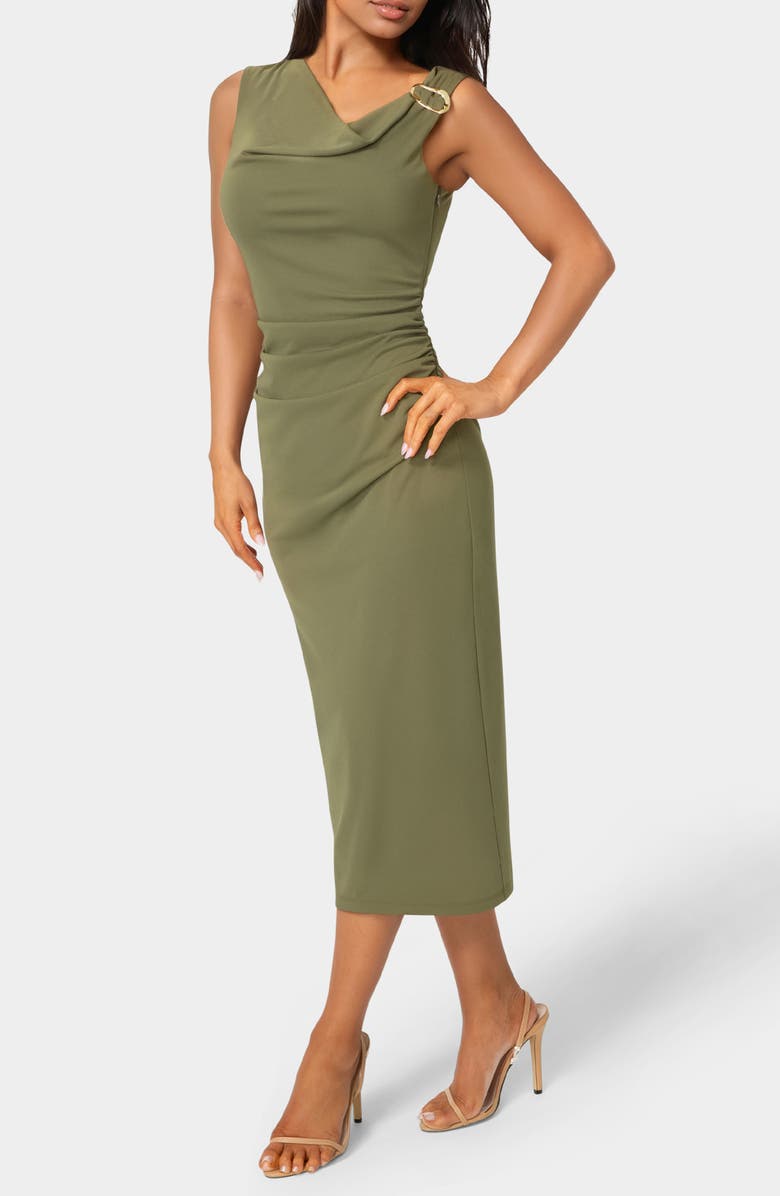bebe Cowl Neck Sleeveless Midi Dress, Alternate, color, 