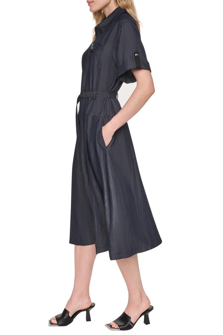 Front Zip Belted Midi Dress, Alternate, color, DARK INDIGO WASH
