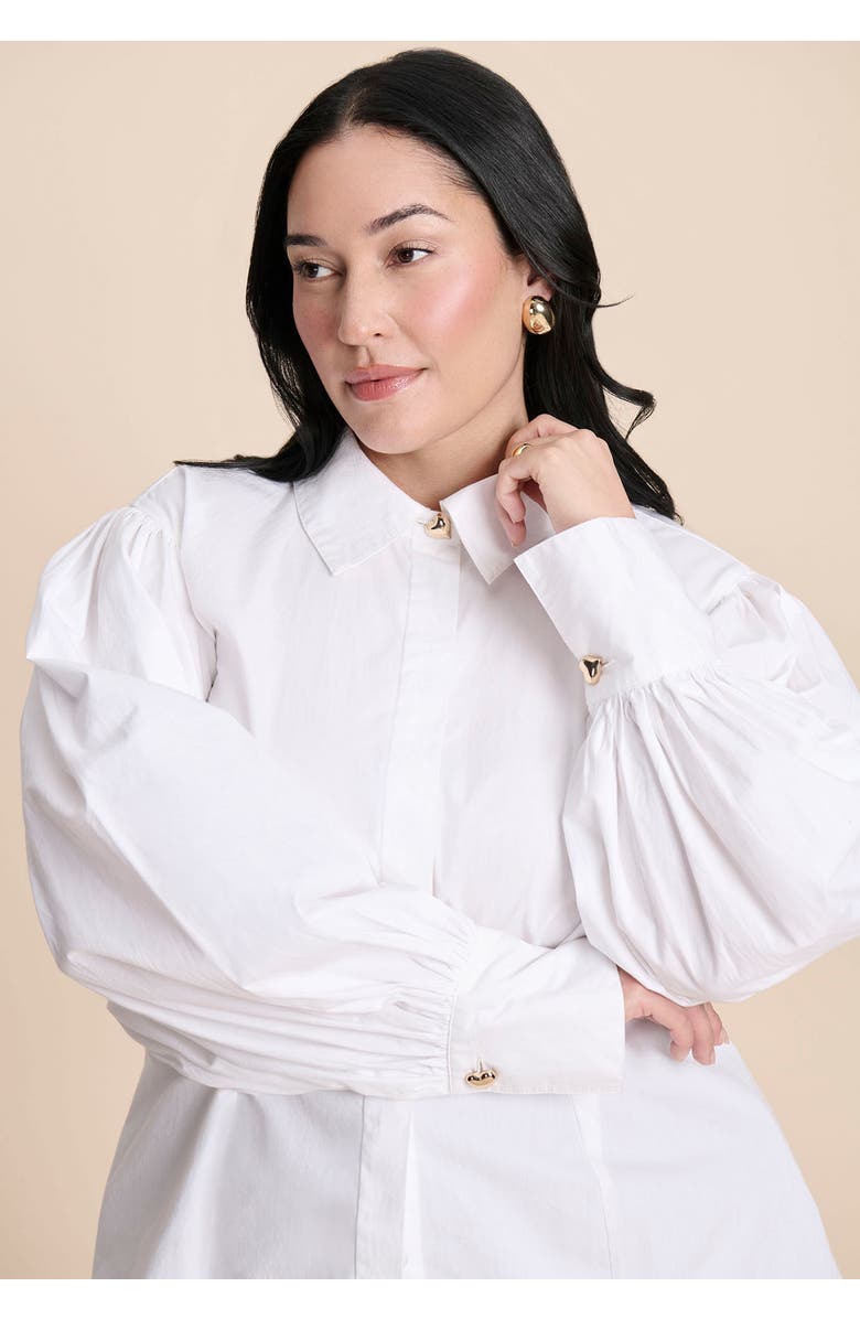 ELOQUII Poet Sleeve Button Up Shirt, Alternate, color, Optic White