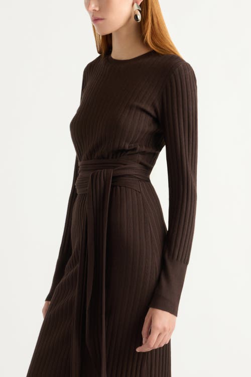 Modern Citizen Carmen Tie-front Ribbed Dress In Brown