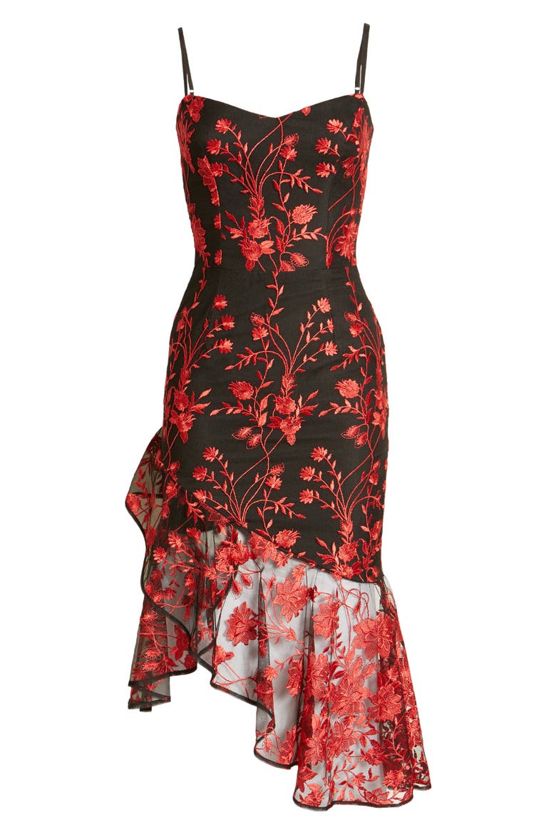Cantrelle Asymmetrical Hem Cocktail Dress, Alternate, color, LIPSTICK RED MULTI