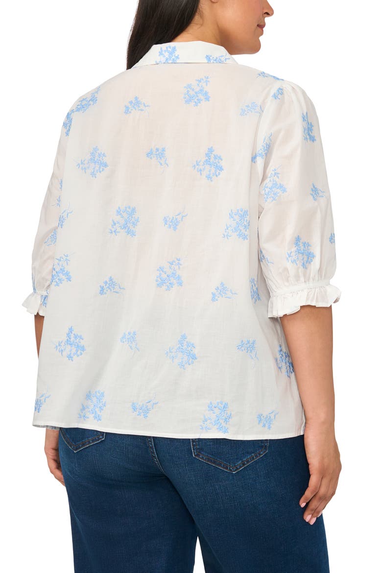Embroidered Puff Sleeve Button-Up Shirt, Alternate, color, AIRY BLUE