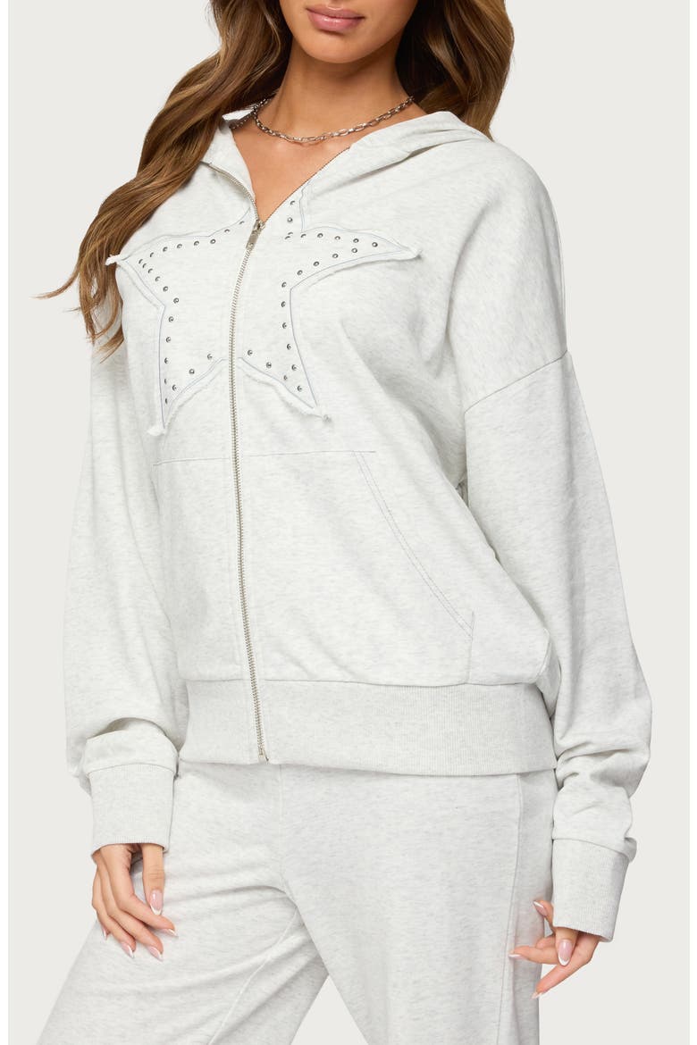 Briela Stud Detail Zip-Up Cotton Blend Hoodie, Alternate, color, GRAY-MELANGE