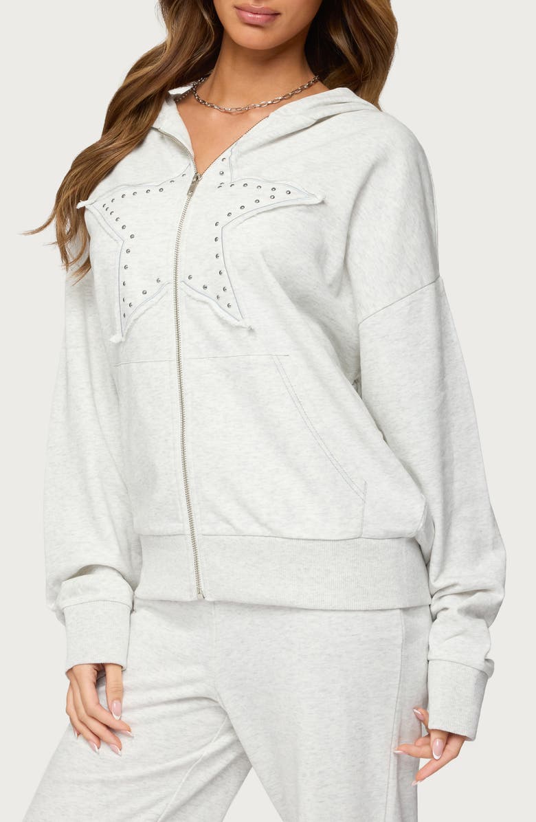 EDIKTED Briela Stud Detail Zip-Up Cotton Blend Hoodie, Alternate, color,