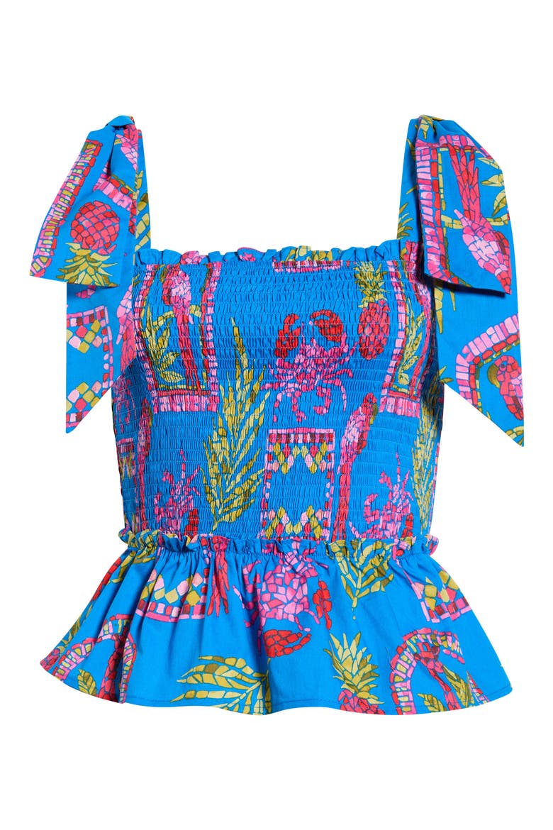 Bally Tropical Cazz Smocked Cotton Tank, Alternate, color, PINK-BLUE-GREEN