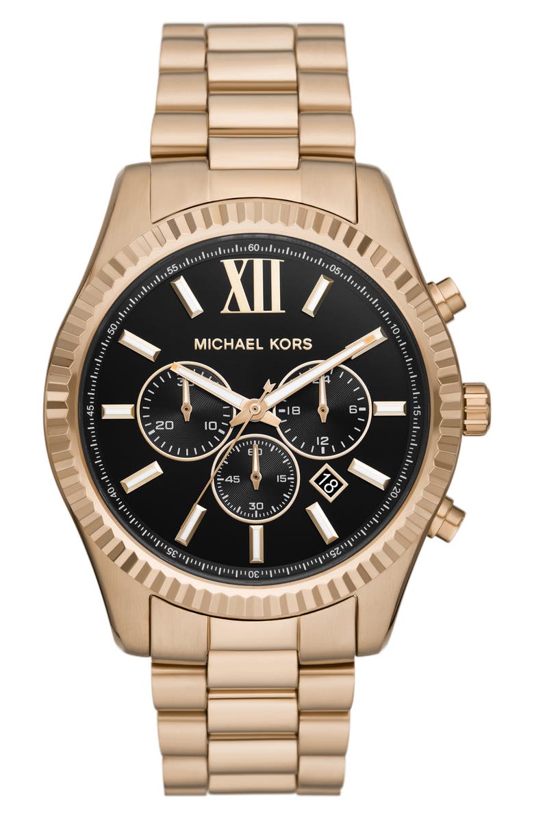 Michael Kors Lexington Chronograph Quartz Bracelet Watch, 44mm, Main, color, Black/ Beige Gold