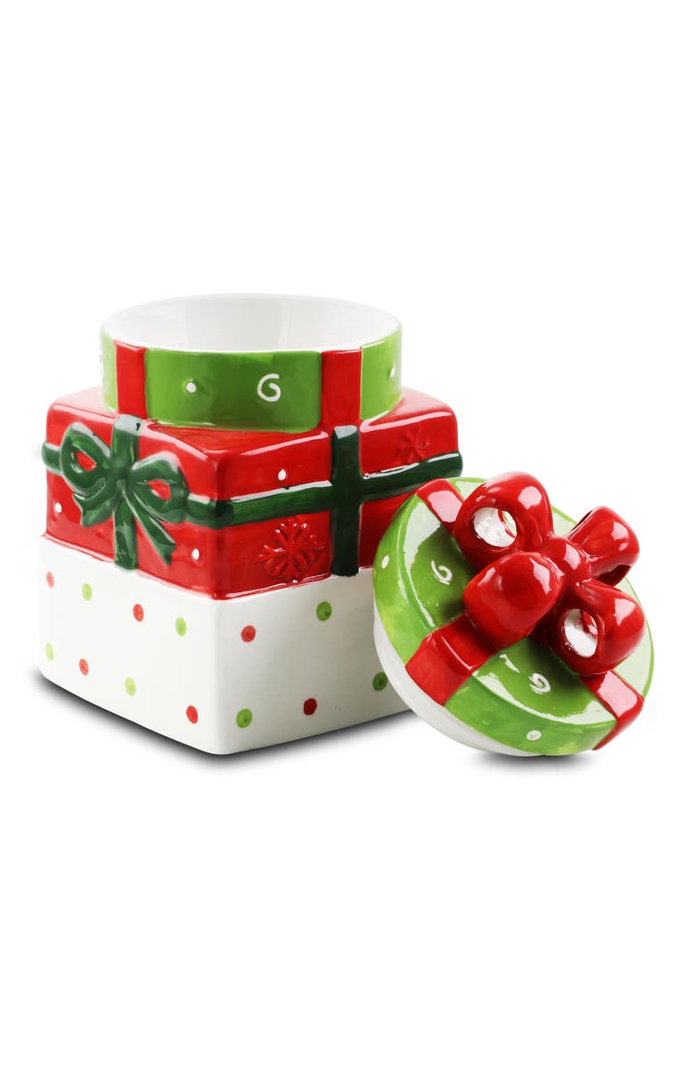 Gibson Home Christmas Estate 7.5 Inch Gift Box Holiday Cookie Jar, Alternate, color, Red
