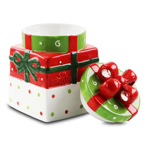 Gibson Home Christmas Estate 7.5 Inch Gift Box Holiday Cookie Jar In Red