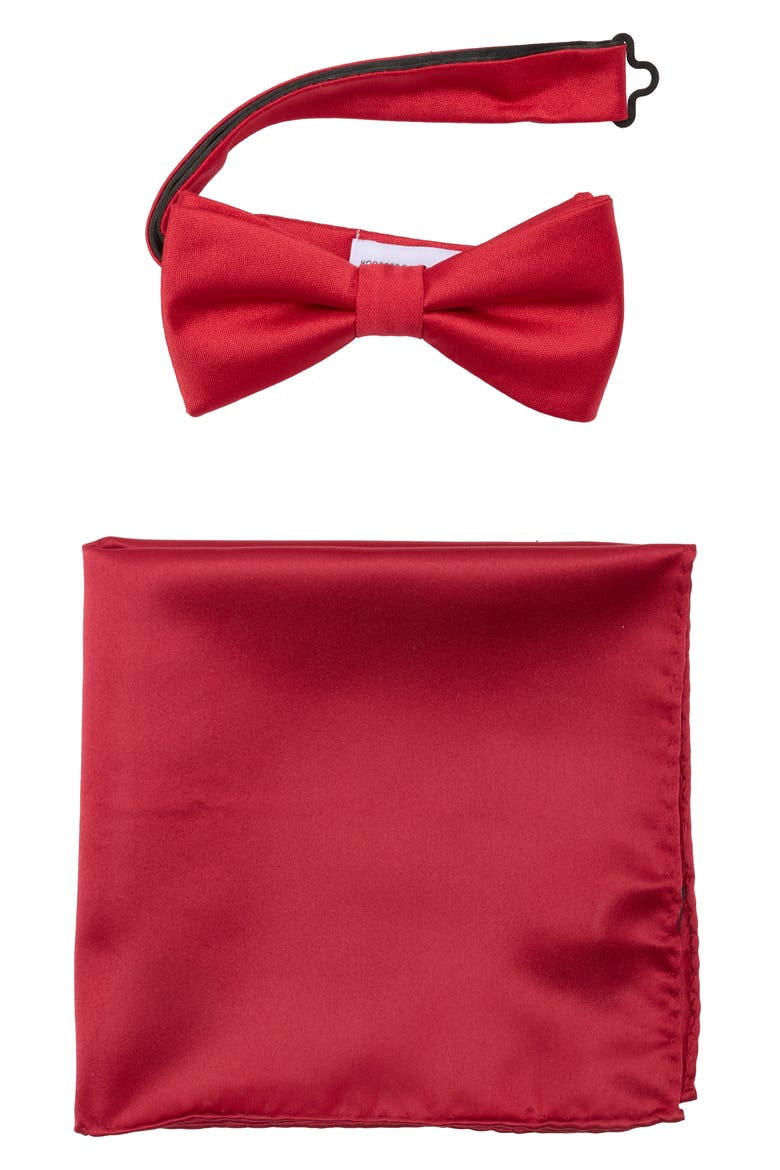 Formal Cotton Bow Tie & Pocket Square Set, Main, color, RED