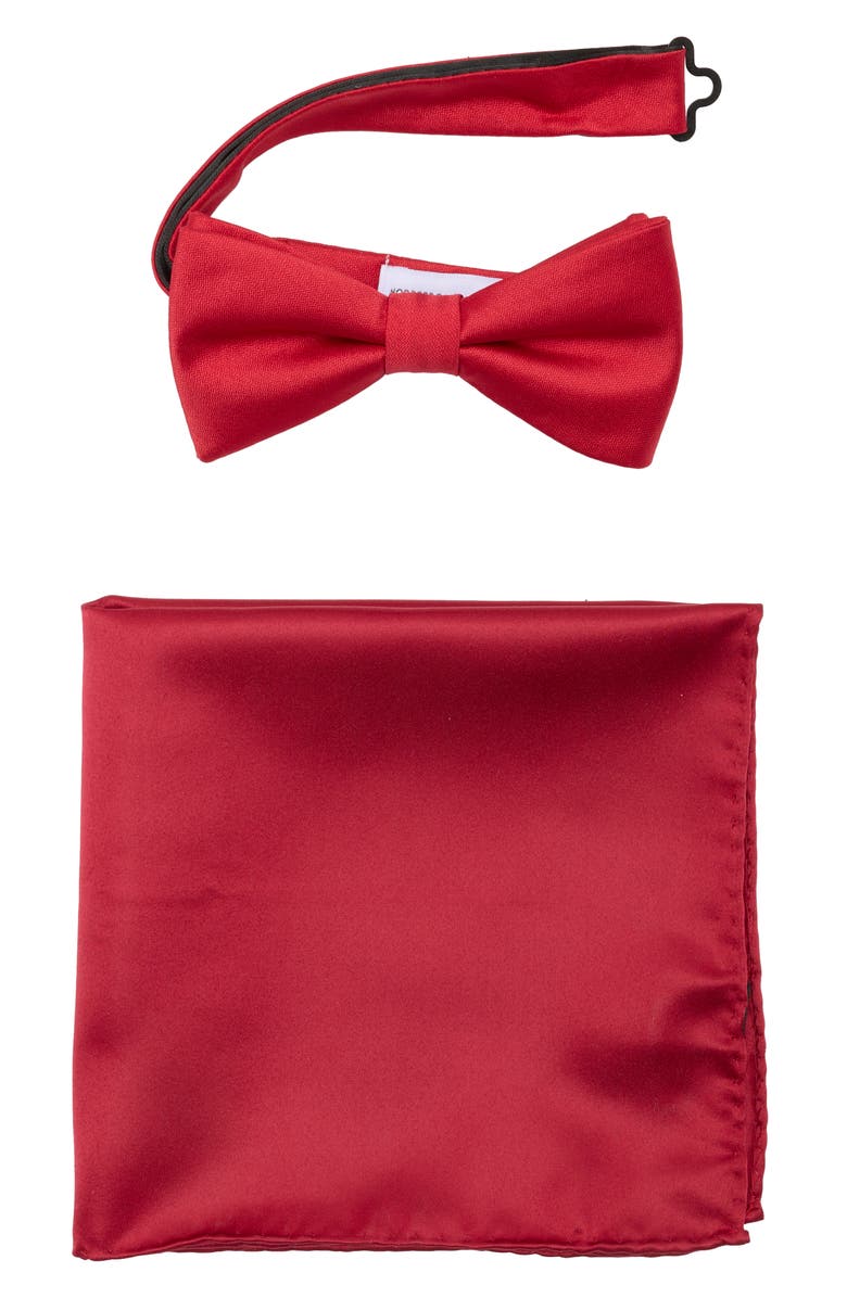 NORDSTROM RACK Formal Cotton Bow Tie & Pocket Square Set, Main, color, Red