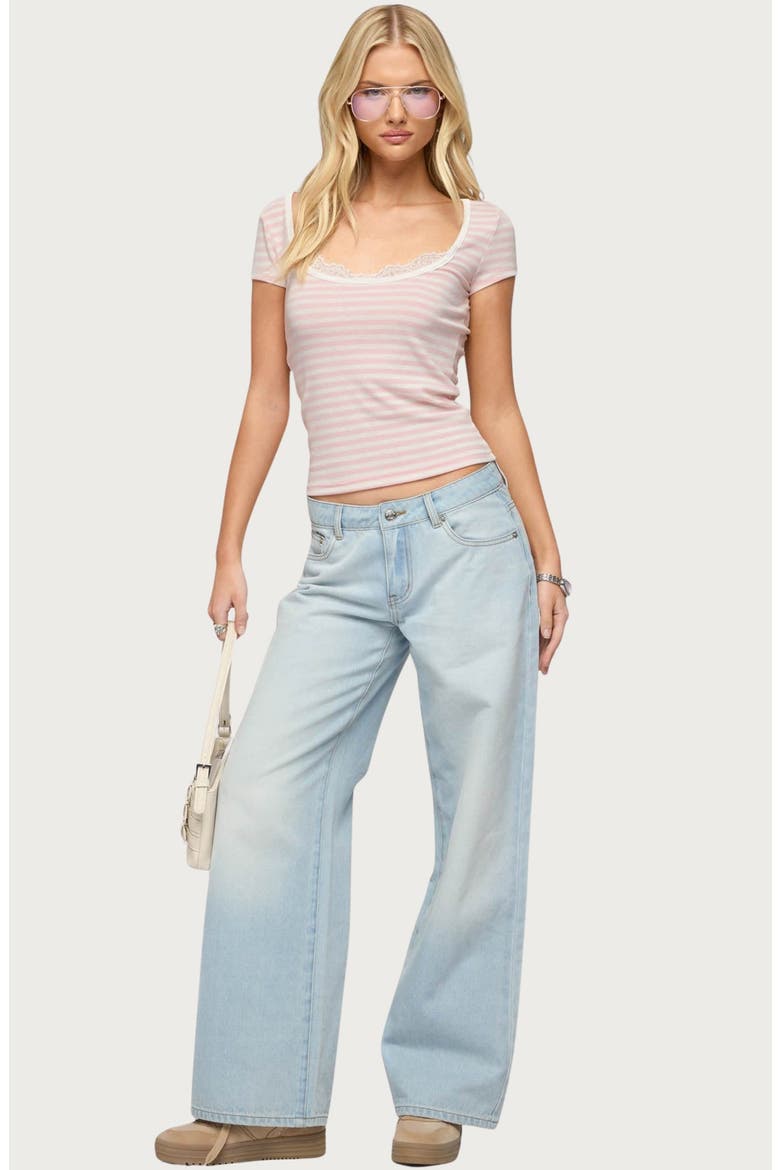 Layered Lacey Stripe T-Shirt, Alternate, color, LIGHT-PINK