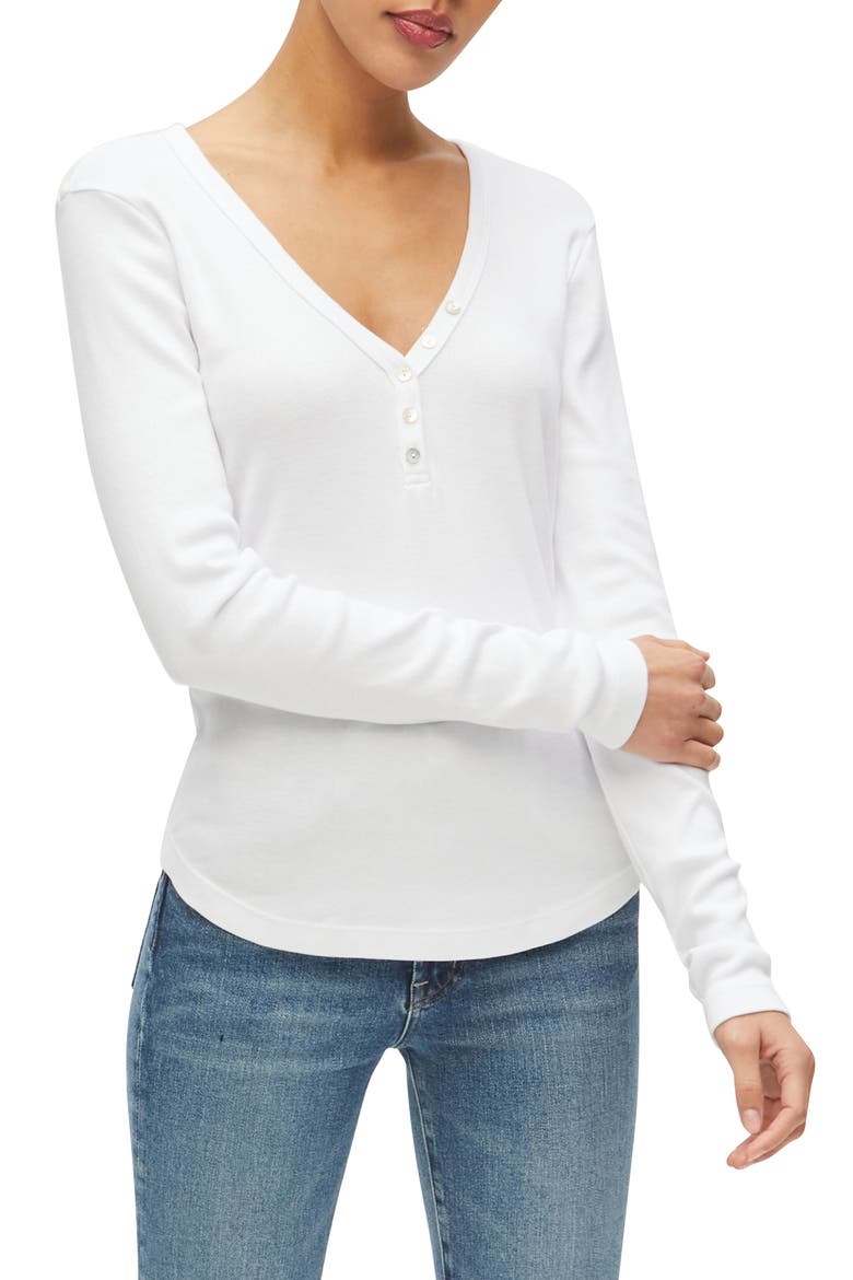 Lucy V-Neck Long Sleeve Henley, Main, color, WHITE