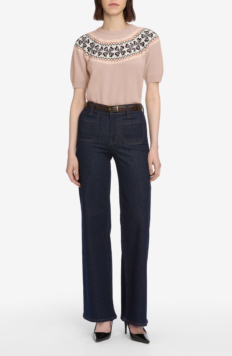 FRAME The Fair Isle Short Sleeve Cashmere Sweater, Alternate, color, Pink Sand