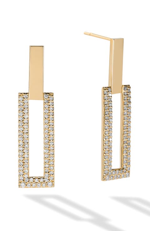 14K Gold Open Tag Drop Earrings