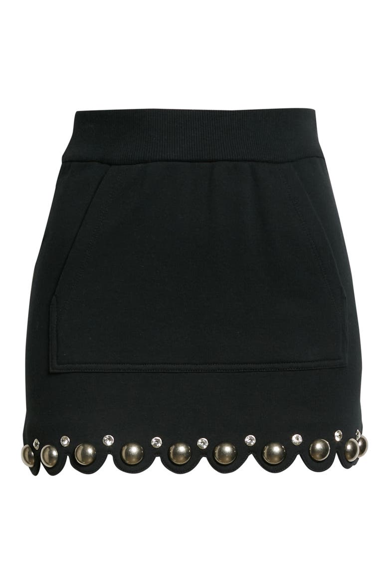Dome Studded Scallop Miniskirt, Alternate, color, BLACK