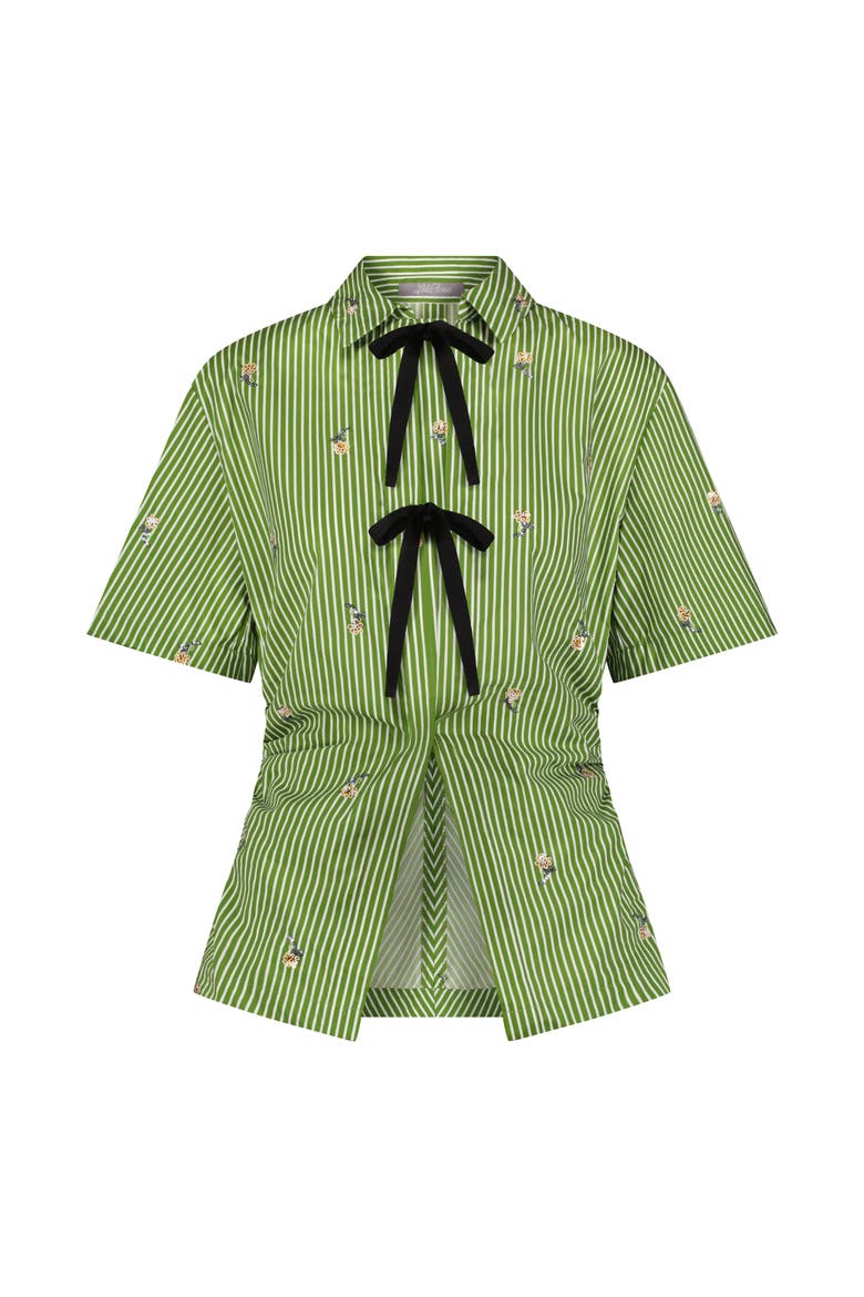 Embroidered Striped Cotton Bow Front Shirt, Main, color, Cactus
